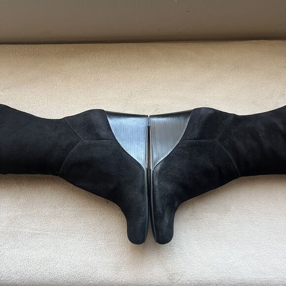 Cole Haan Cora Black Suede Wedge Heel Tall Boots Side Zip D38352 Women’s 8.5 M - Picture 9 of 16